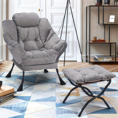 Loungetoel – Loungestoel – Fauteuil – Accentstoel – Met Voetenbank – Lichtgrijs Polyester – Stabiel Metalen Frame