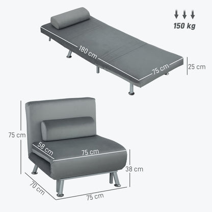 Bedbank – Slaapstoel – Slaapbank – Sofa Bed – Logeerbed – Verstelbare Rugleuning – Compact Formaat 75x70x70 cm – Onderhoudsvriendelijke Bekleding