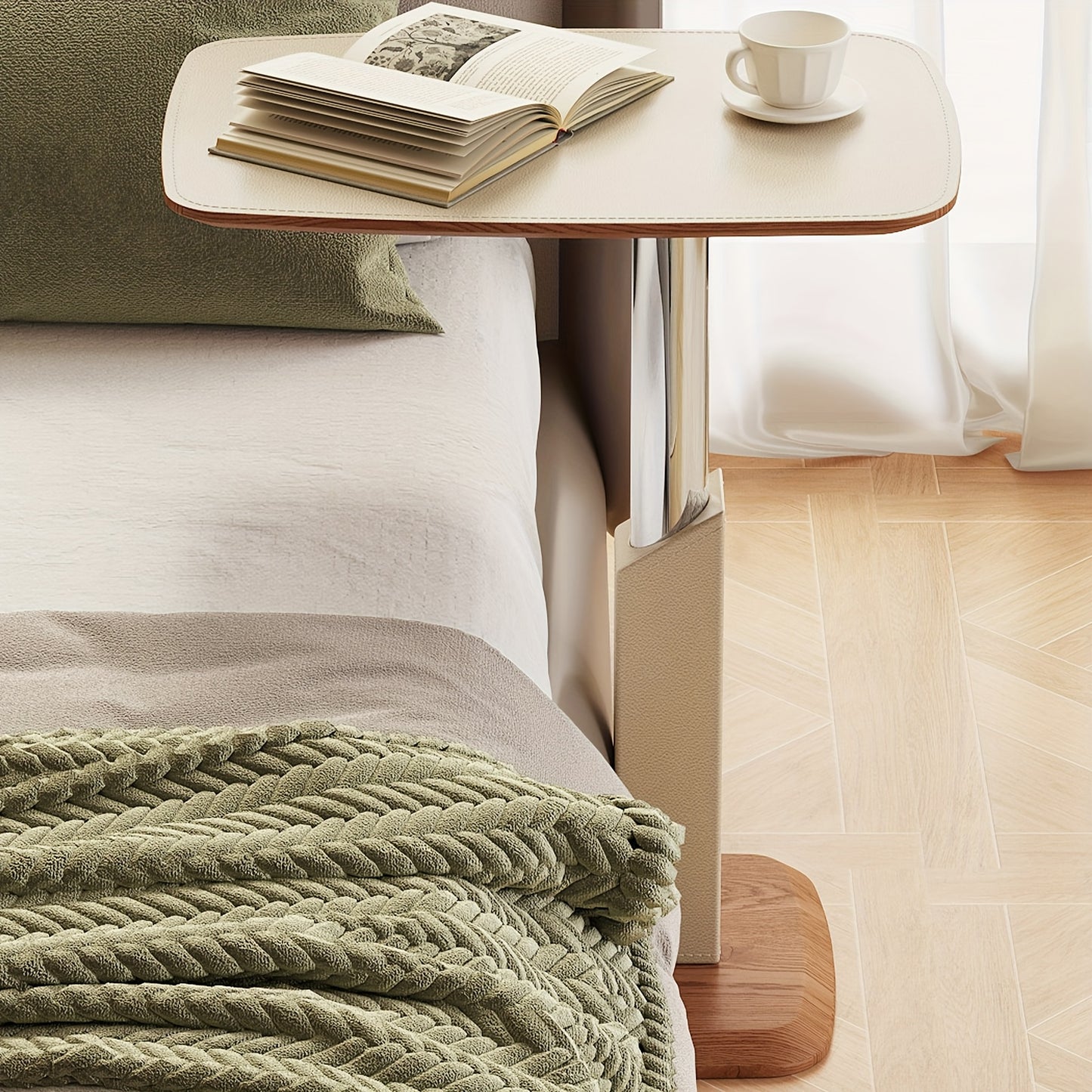 Bijzettafel – Sidetable – Nachtkastje – Banktafel – Laptoptafel – Verstelbare Hoogte 68,5 cm – 360° Draaibaar Tafelblad