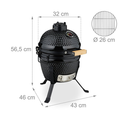 Kamado Grill – Houtskoolbarbecue – Keramische BBQ – Barbecue Oven – Buitenkeuken – Blauw – Ø 32 cm Grilloppervlak – Ingebouwde Thermometer Tot 450°C