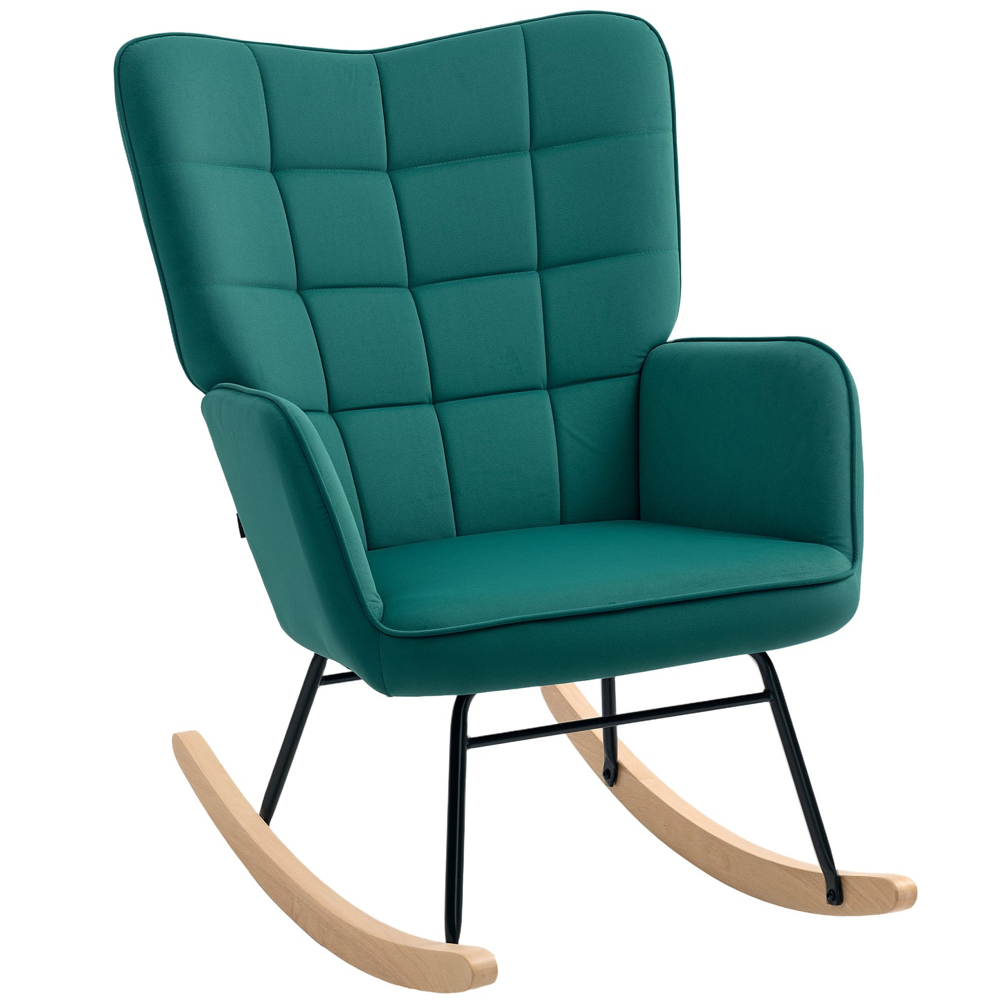 Schommelstoel – Relaxstoel – Wiegstoel – Nursing Chair – Velours Stoel – Donkergroen – Fluwelen Bekleding – Stevig Stalen Frame