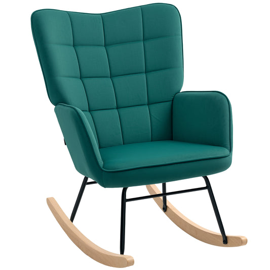 Schommelstoel – Relaxstoel – Wiegstoel – Nursing Chair – Velours Stoel – Donkergroen – Fluwelen Bekleding – Stevig Stalen Frame