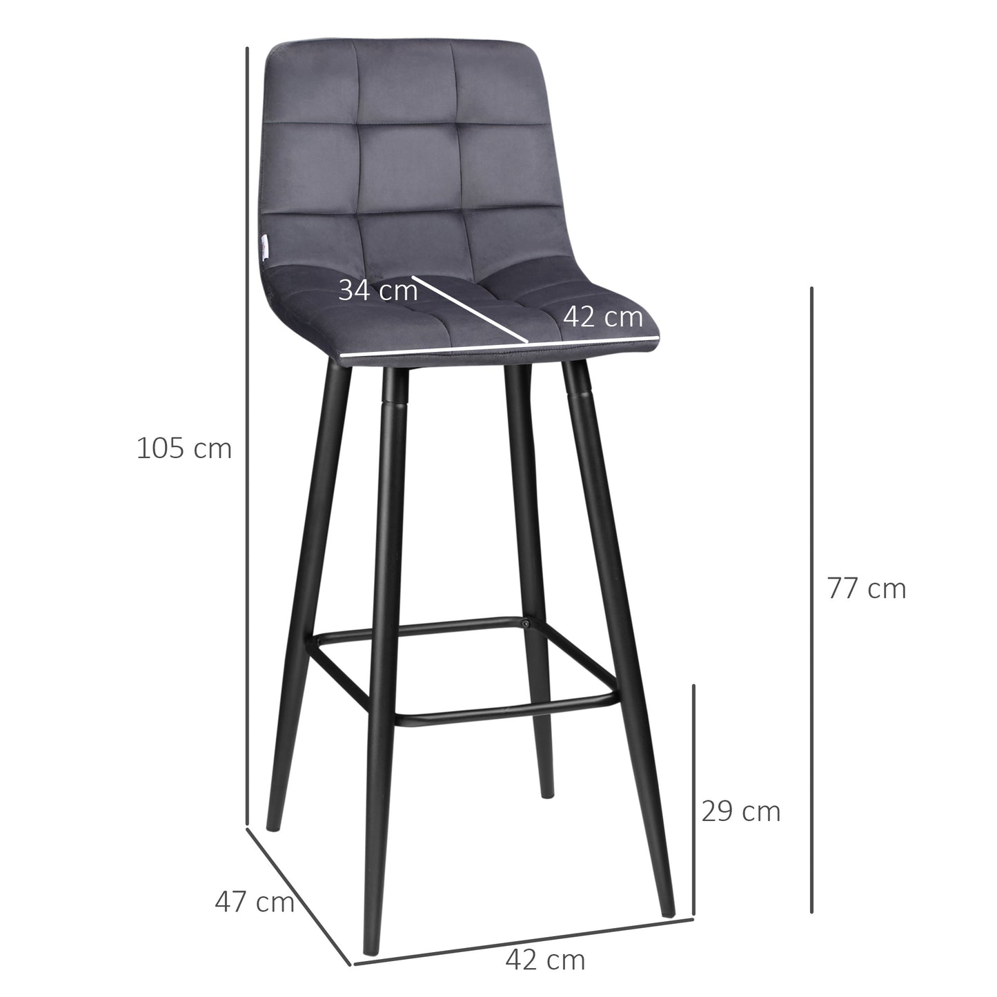 Barstoel – Barkruk – Barkrukken – Barstoel Set – Keukenkruk – Retro Design – Met Voetsteun – Afmetingen 42x47x105 cm – Grijs
