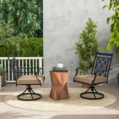 Patio Stoelen – Tuinstoelen – Balkonstoelen – Bistrostoelen – Draaistoelen – Metalen Frame – 360° Draaifunctie – Zachte Khaki Kussen