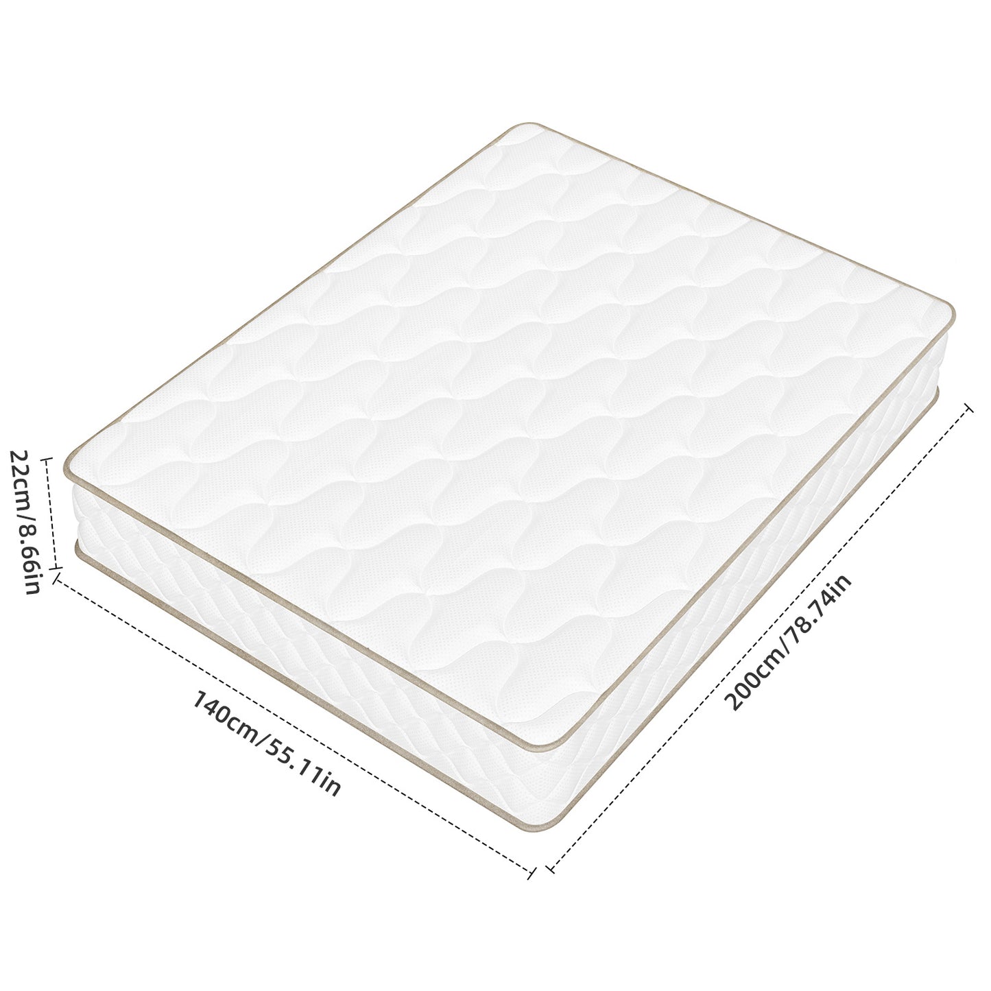 140x200cm Mattress, Spring Core Mattress, 22cm Thick, High Comfort, Zoned Support, for Healthy Sleep
