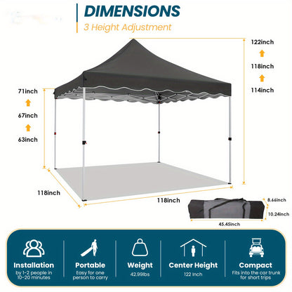 Pop-Up Tent 3x3 Meter – Partytent – Vouwtent – Solextent – Beschutting – Verstelbare Hoogte – Windbestendig Met Zandzakken – Robuust Oxford Polyester Grijs