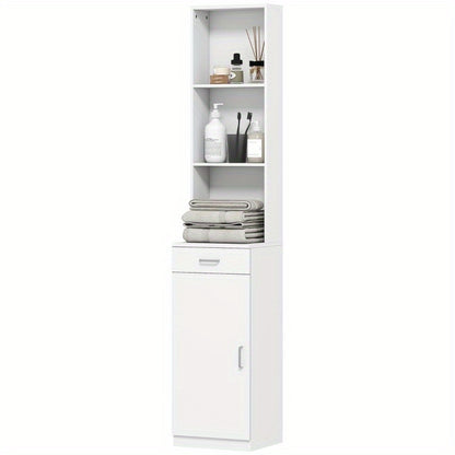 Badkamerkast – Smalle Opbergkast – Opslagkast – Opbergmeubel – Stellingkast – Verstelbare Planken – Ruimtebesparend Ontwerp – 35x30x179 cm – Modern Wit