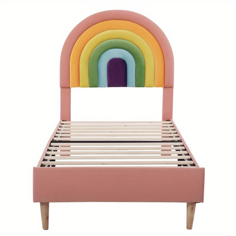 Roze Fluwelen Bed – Eenpersoonsbed – Stijlvol Bed – Slaapbank – Twijfelaarbed – Verstelbare Rugleuning – Lattenbodem – 90x200 cm – Houten Ondersteuning