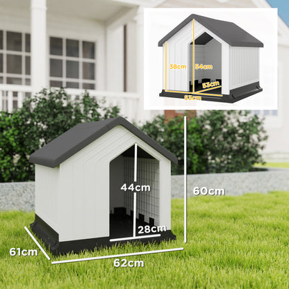 Buitenspeelplaats Hondenhok – Hondenkennel – Buitenkennel – Kunststof Hondenhok – Kleine Hond Kennel – Waterbestendig Kunststof – Ventilatievenster – 62x61x60 cm – Eenvoudige Montage – Grijs