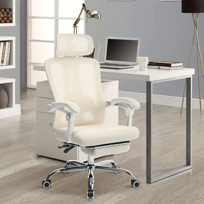 Ergonomic Office Chair with Footrest - Adjustable Lumbar & Headrest Support, High-Back Mesh Back Executive Desk Chair with 360° Swivel, PU & Footrest - Heavy-Duty Task Chair Suitable for & Office, Assembly Required