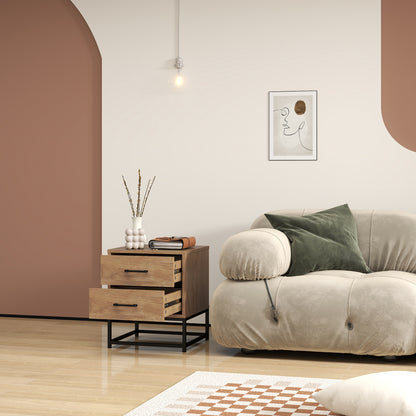 Nachtkastje – Bedkastje – Bijzettafeltje – Opbergkastje – Woonkamerkastje – Industrieel Design – Set van 2 Met 2 Lades – MDF Houtlook 40x39,5x48 cm