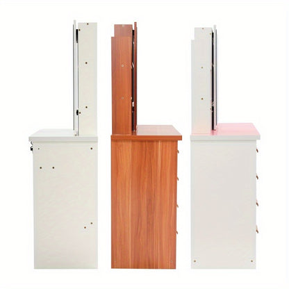 kaptafel – make-up tafel – cosmetische tafel – dressing table – toilettafel – modern roze-witte kaptafel – 5 lades & opbergruimte – stevig MDF fiberboard design
