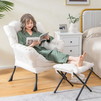 Fauteuil – Loungestoel – Relaxfauteuil – Leunstoel – Zitstoel – Polyester Bekleding – Inclusief Inklapbare Poef