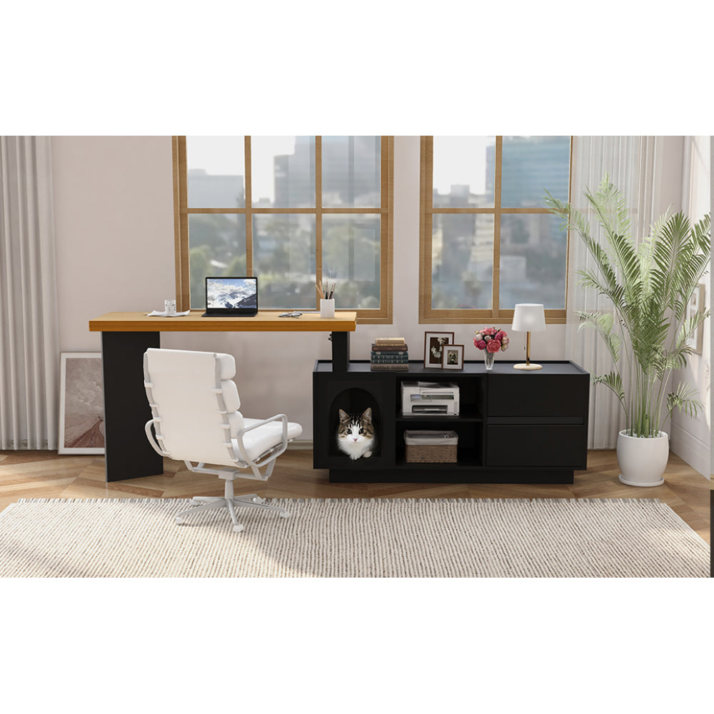 Hoekbureau – Bureau – L-vormig Bureau – Bureau Met Lade – Computerbureau – Zwart – XL Huisdierhuisje – Ruimtebesparend Ontwerp – Flexibele Montage
