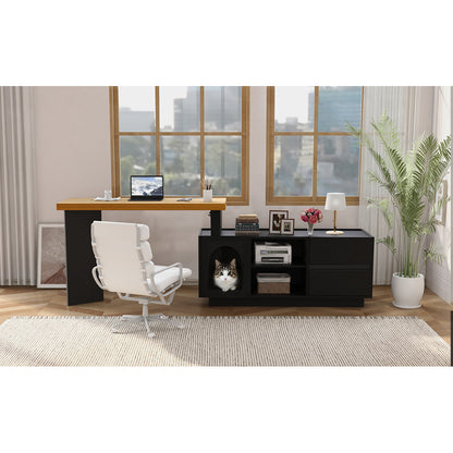 Hoekbureau – Bureau – L-vormig Bureau – Bureau Met Lade – Computerbureau – Zwart – XL Huisdierhuisje – Ruimtebesparend Ontwerp – Flexibele Montage