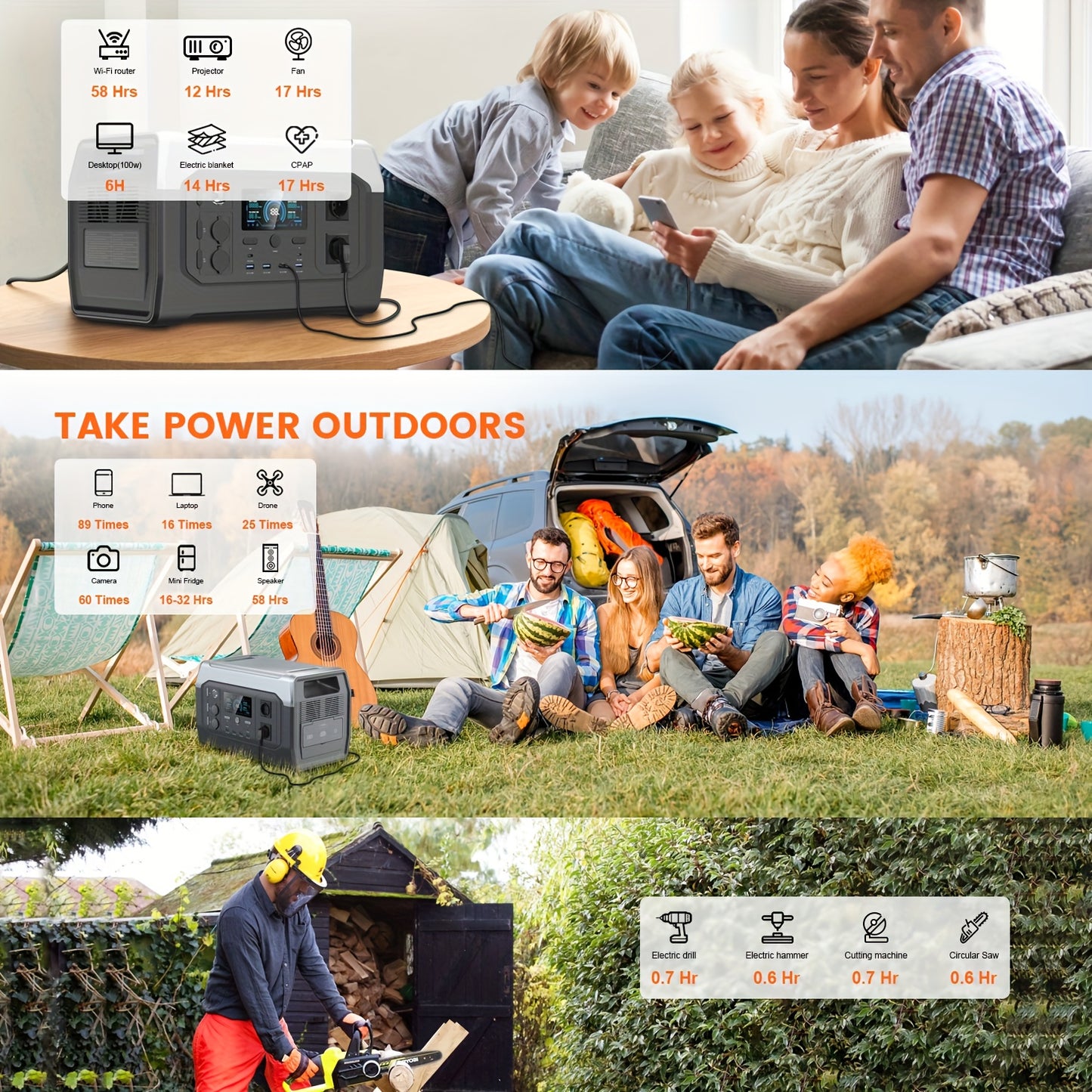 Draagbare Power Station – Solar Generator – Camping Accu – Noodstroomvoorziening – Outdoor Energiebox – 1800W Output met 3600W Piek – 1024Wh LiFePO4 Accu met UPS Functie