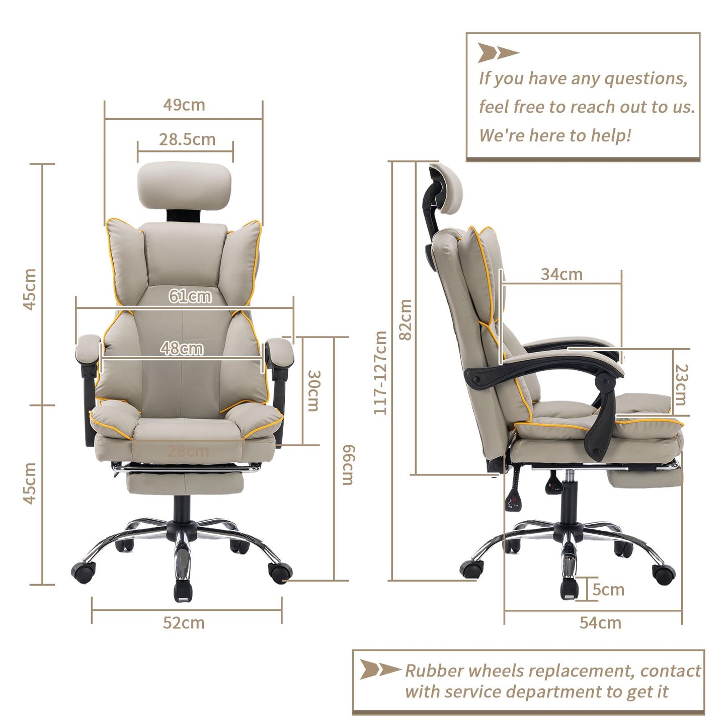 Bureaustoel – Office Chair – Draaistoel – Gamingstoel – Bureaustoelen – Ergonomisch – Met Voetensteun – Hoogwaardige Stalen Frame – Verstelbare Rugleuning – Khaki