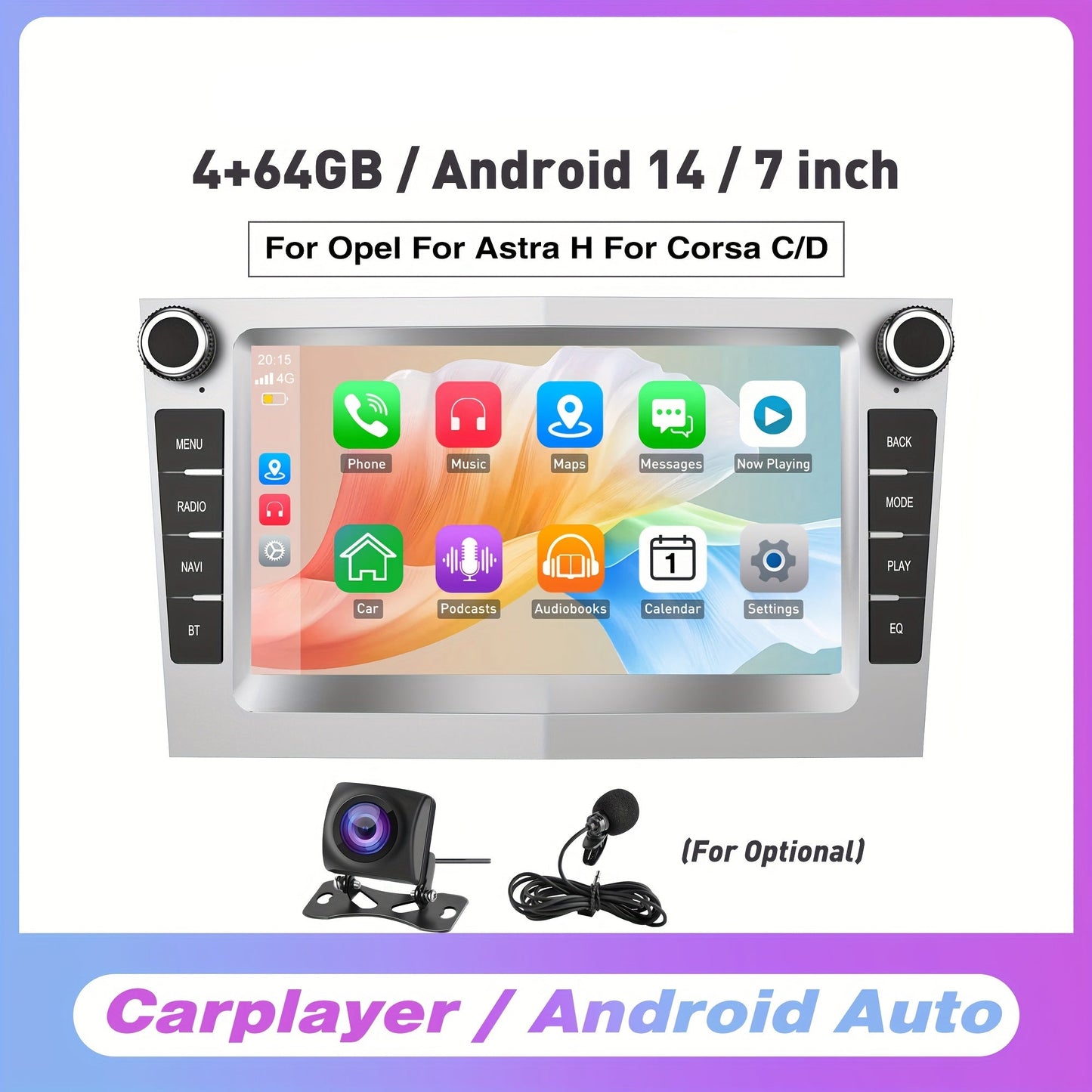 Android Autostereosysteem – Autoradio – Multimedia Systeem – Navigatiesysteem – Inbouwradio – 7-Inch HD IPS Touchscreen – Android 14.0 Met 4 GB RAM & 64 GB Opslag