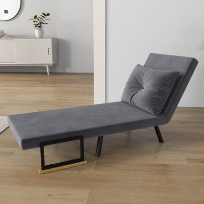 Slaapbank – Bedbank – Slaapstoel – Tweepersoonsbed – Verstelbare Rugleuning – Fluweelzachte Donkergrijze Bekleding – Stalen Frame – Inclusief Kussen