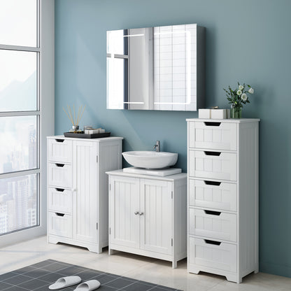 Opbergkast Wit – Ladenkast – Opbergmeubel – Ladekast – Opbergkast Badkamer – 40x30x102 cm – Vijf Lades – Duurzaam MDF Hout – Vrijstaand – Metalen Handgrepen