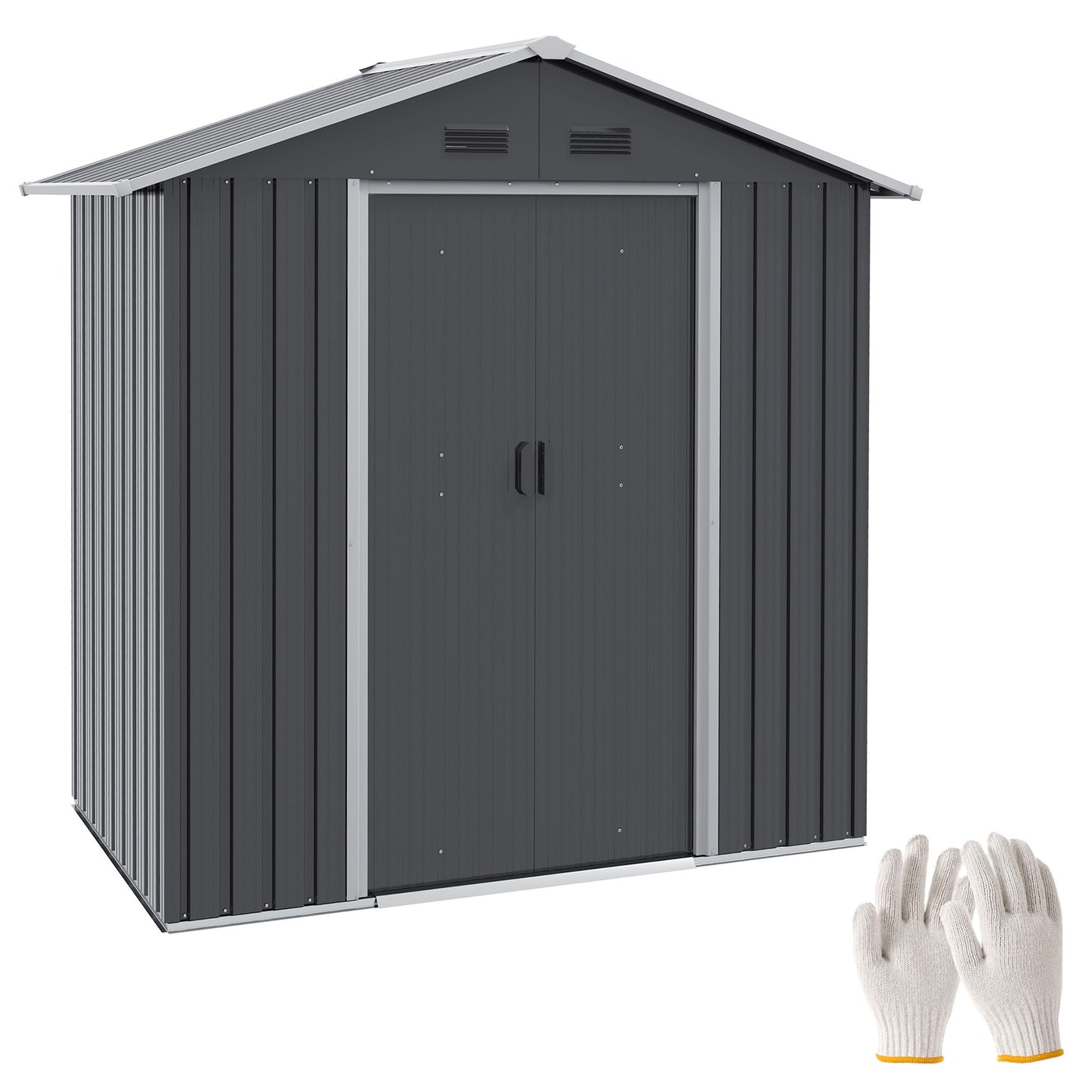 Metalen Tuinschuur – Tuinberging – Tuingereedschap Opslag – Tuinbox – Buitenopslag – 2,1 m² Ruimte – Ventilatie Met 4 Openingen – Dubbele Schuifdeuren Met Slot – Donkergrijs