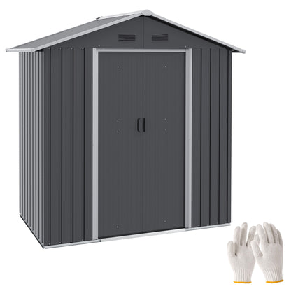 Metalen Tuinschuur – Tuinberging – Tuingereedschap Opslag – Tuinbox – Buitenopslag – 2,1 m² Ruimte – Ventilatie Met 4 Openingen – Dubbele Schuifdeuren Met Slot – Donkergrijs