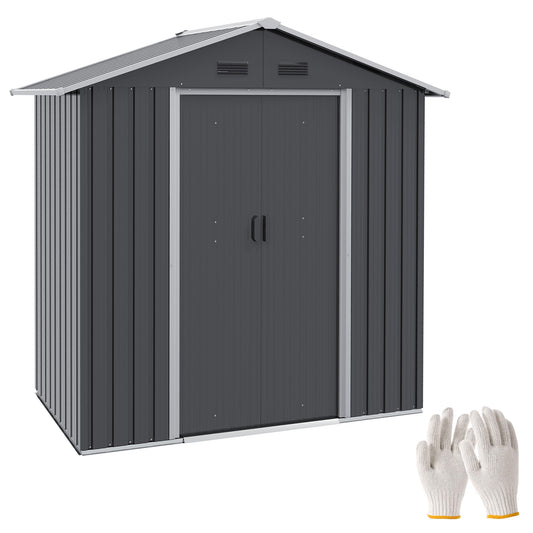Metalen Tuinschuur – Tuinberging – Tuingereedschap Opslag – Tuinbox – Buitenopslag – 2,1 m² Ruimte – Ventilatie Met 4 Openingen – Dubbele Schuifdeuren Met Slot – Donkergrijs