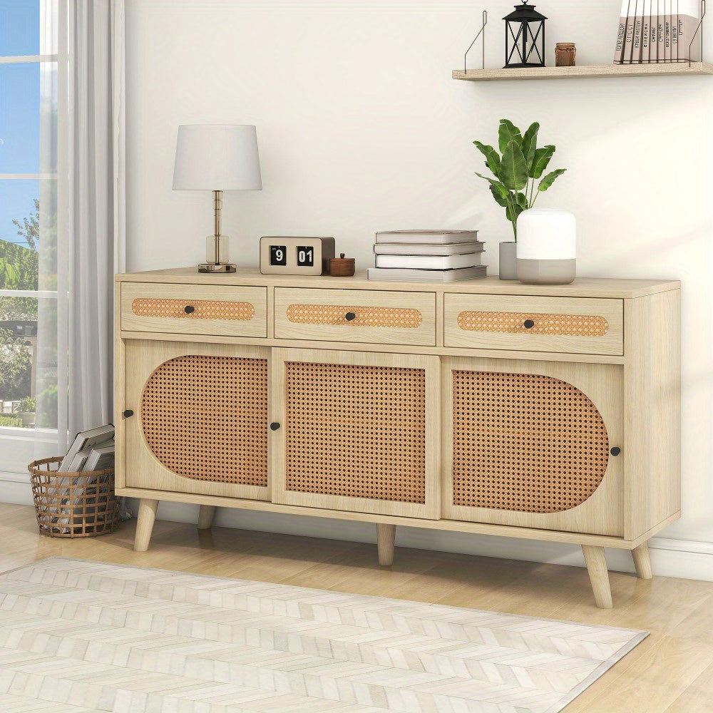 Modern Metal Sideboard Cabinet with Adjustable Shelves & 3 Sliding Doors - Heavy-Duty Freestanding Storage Organizer, 3 Drawers, Sturdy Metal Construction, Space-Saving Design for Living Room, Dining Room, Entryway - Elegant