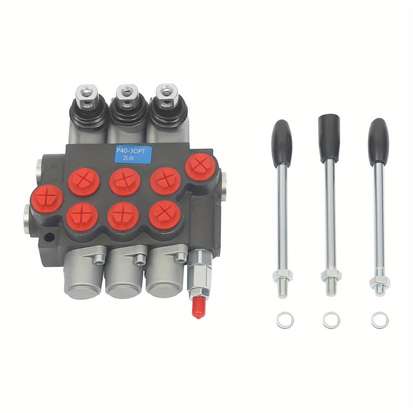 3P40 Multi way Directional Valve, Cast iron, Silvery+Black+Red, Pneumatic Control, Industrial Automation, Robust Construction, Durable Valve, Precision Engineering, Highquality Metal, Control Valve, Multidirectional Valve, Hy