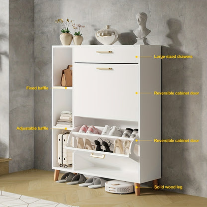 Schoenenkastje – Schoenenkast – Schoenenopberger – Schoenenrek – Halmeubel – Smal Design – 15 Paar Schoenen – Hardhouten Spaanplaat – Gouden Handgrepen