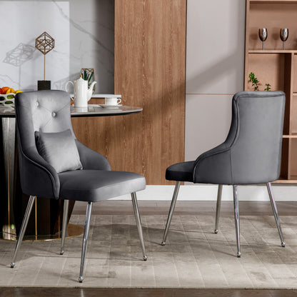 Eetkamerstoelen – Stoelen Set – Zitmeubelen – Armstoel – Moderne Stoelen – Grijze Fluwelen Bekleding – Met Lendenkussens & Stevig Metalen Frame