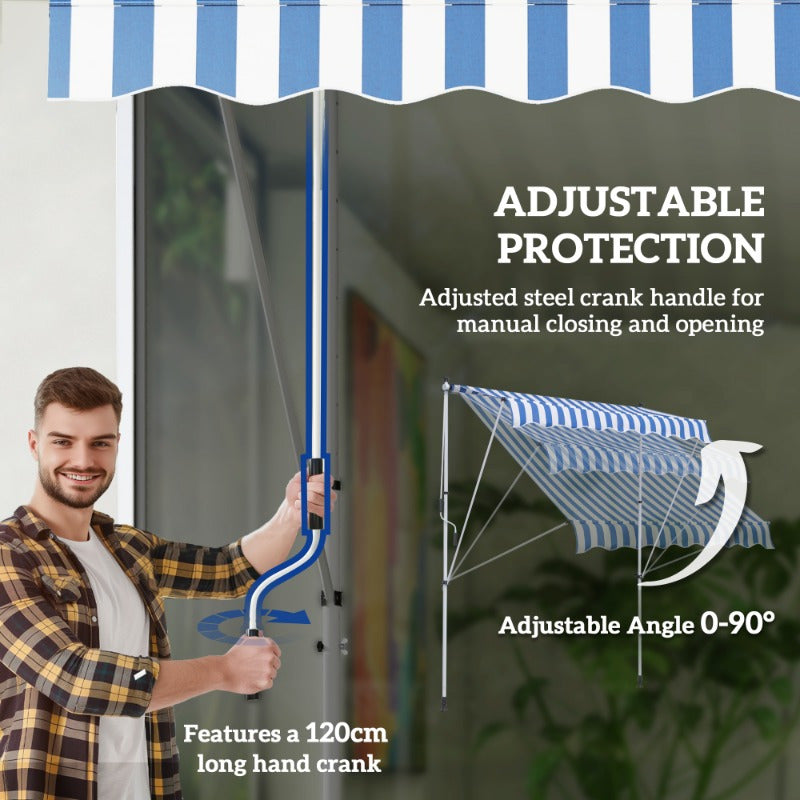 Verstelbaar Vouwdak – Zonnescherm – Terrasoverkapping – Balkonluifel – Patio Schaduwdoek – Aluminium Frame – 200x150 cm – Weerbestendig Blauw-Wit Gestreept
