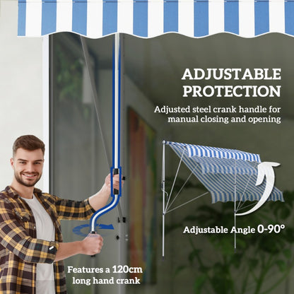 Verstelbaar Vouwdak – Zonnescherm – Terrasoverkapping – Balkonluifel – Patio Schaduwdoek – Aluminium Frame – 200x150 cm – Weerbestendig Blauw-Wit Gestreept