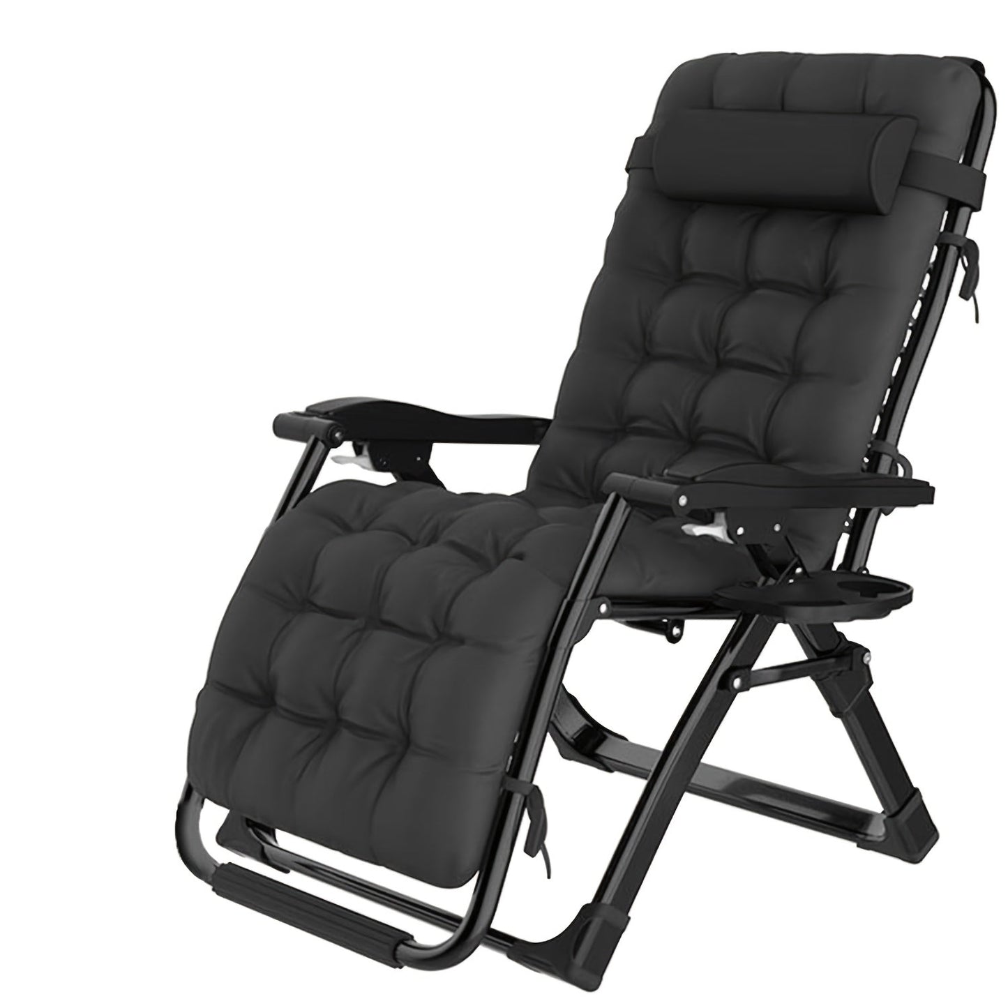 Inklapbare Relaxstoel – Tuinstoel – Ligstoel – Strandstoel – Balkonstoel – Verstelbare Rugleuning – Met Zacht Kussen – Met Metalen Frame Zwart