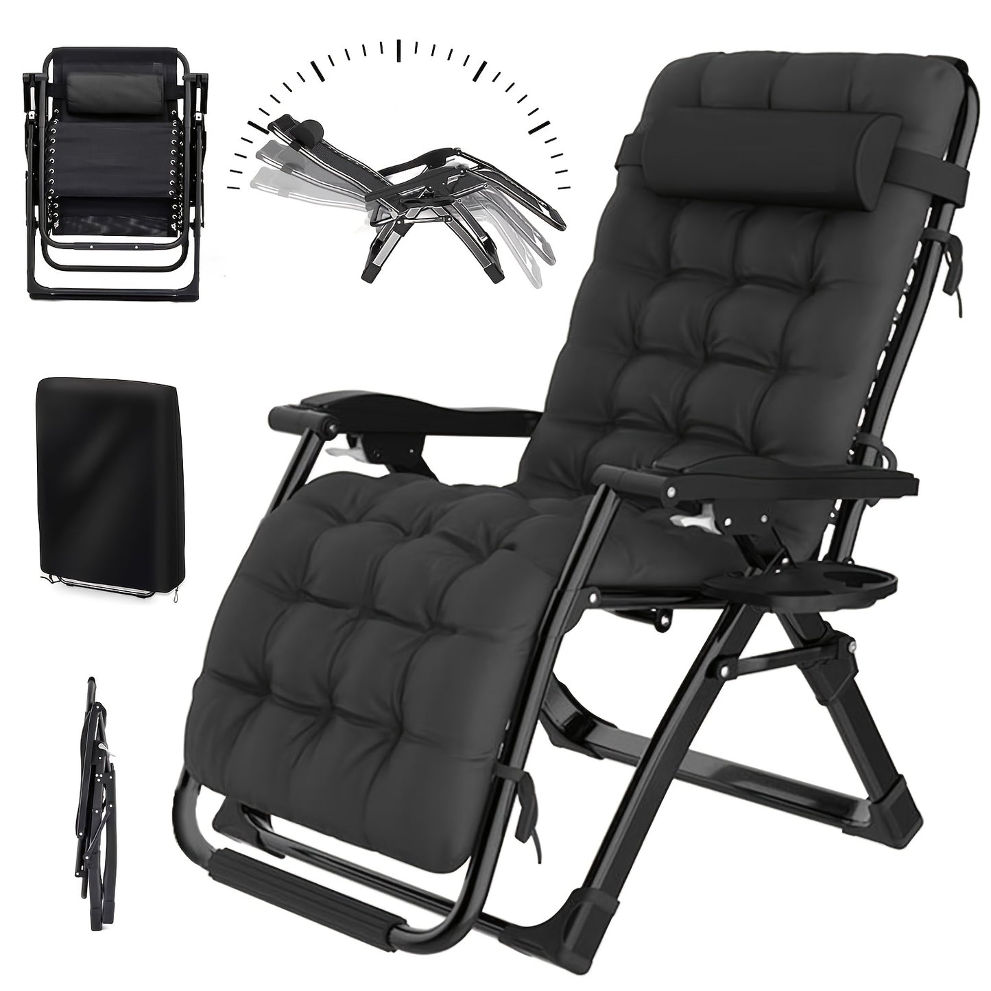 Inklapbare Relaxstoel – Tuinstoel – Ligstoel – Strandstoel – Balkonstoel – Verstelbare Rugleuning – Met Zacht Kussen – Met Metalen Frame Zwart