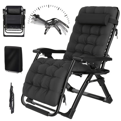Inklapbare Relaxstoel – Tuinstoel – Ligstoel – Strandstoel – Balkonstoel – Verstelbare Rugleuning – Met Zacht Kussen – Met Metalen Frame Zwart