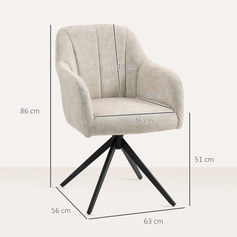 Draaifauteuil – Accentstoel – Lounge Chair – Armstoel – Drehstuhl – Beige Gestoffeerd – 360° Draaiende Basis – Stalen Poten – Comfortabel Padded Design