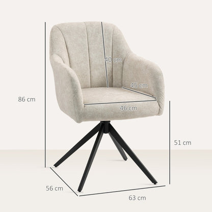 Draaifauteuil – Accentstoel – Lounge Chair – Armstoel – Drehstuhl – Beige Gestoffeerd – 360° Draaiende Basis – Stalen Poten – Comfortabel Padded Design