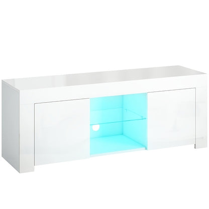 TV-Meubel – Tv-Kast – Media-Meubel – Tv-Stand – Woonkamermeubel – Wit – Dubbele Deuren – Glazen Planken – Kabelmanagement – 120x45x34 cm – Eenvoudige Montage