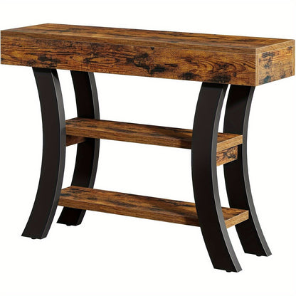 Sidetable – Haltafel – Sofa Tafel – Console Tafel – Wandtafel – 104 cm – 3 Opbergplanken – Rustic Brown – Gebogen Frame