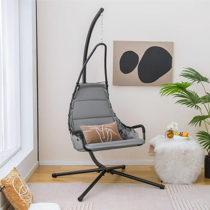 Hangstoel – Hangstoel Met Frame – Hangstoel Voor Binnen En Buiten – Hangstoel Schommel – Relaxstoel – Extra Grote Gevoerde Zitting – Stevig Metalen Frame