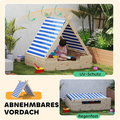 Zandbak – Speelbak – Buitenbak – Zandkist – Sandbox – Natuurlijk Hout – Weerbestendige Beschermhoes – Ruime 120x120 cm Speelplek