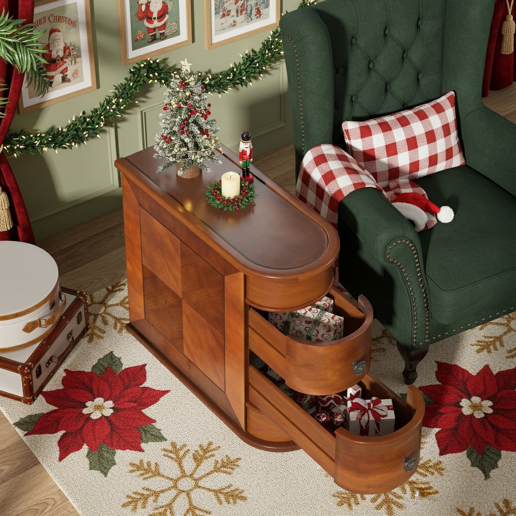 Bijzettafel – Nachtkastje – Sidetable – Banktafel – Salontafel – Compact – 2 Laden – Houtlook Bruin – Geen Montage