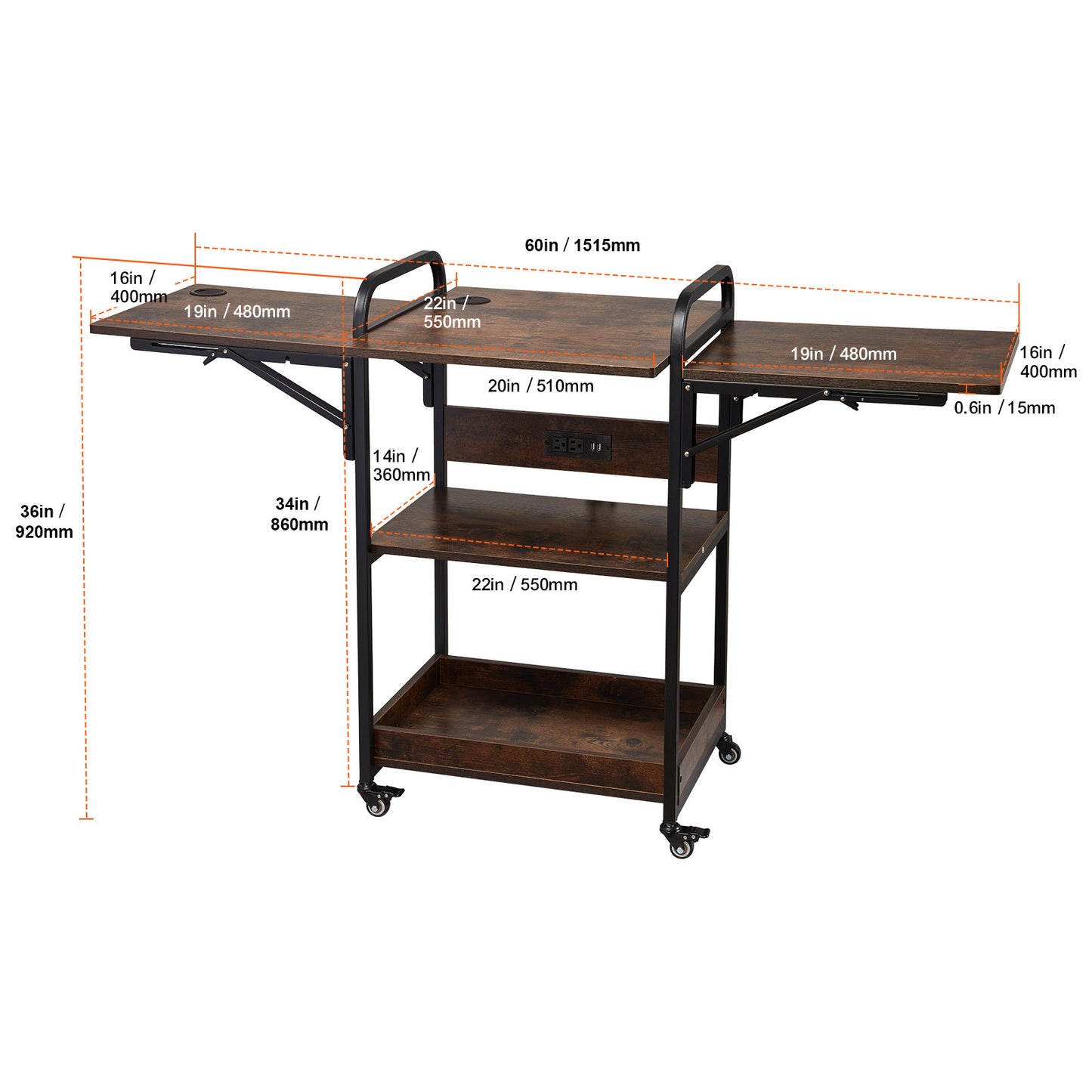 Heat Press Tafel – Werktafel – Werkbank – Opbergtafel – Mobiele Tafel – Inklapbare Zijpanelen – Geïntegreerd Oplaadstation