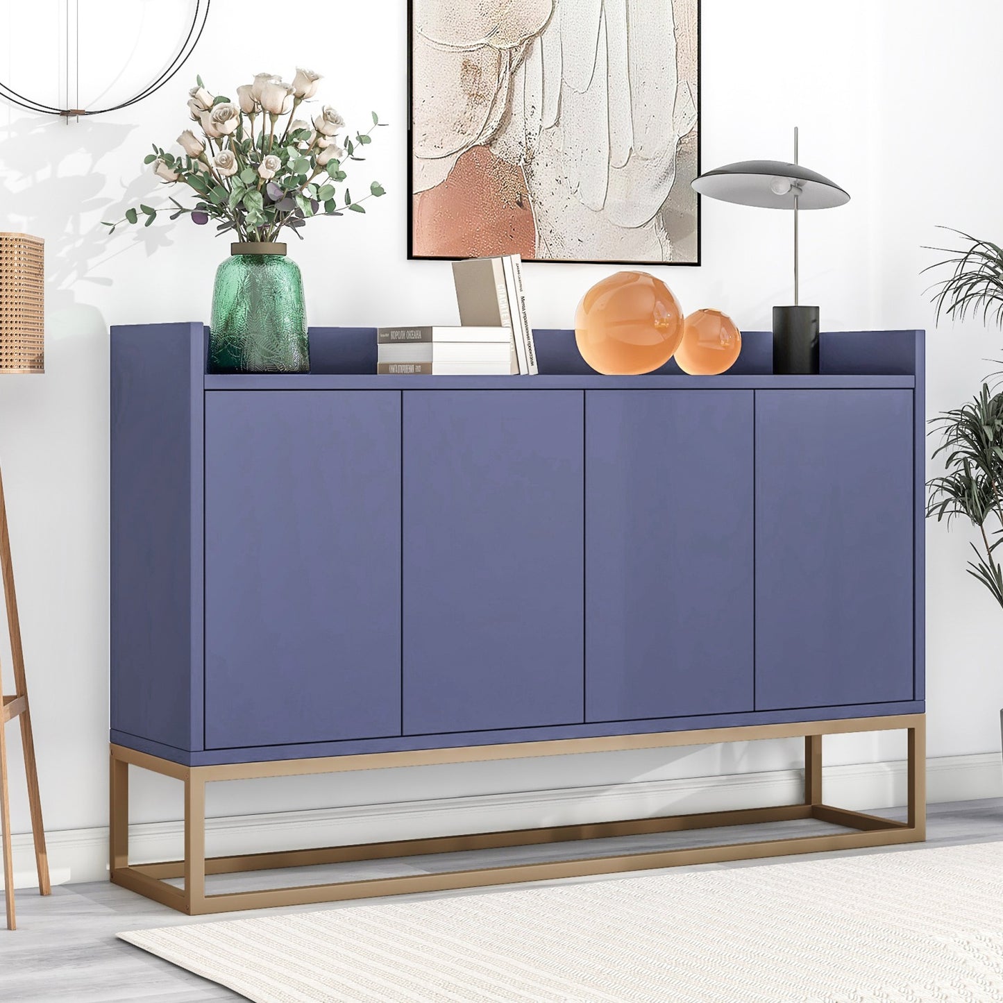 Sideboard – Dressoir – Opbergkast – Buffetkast – Kast – Greeploos Design – Verstelbare Planken – Metaalpoten – Wit – 120x30x80 cm