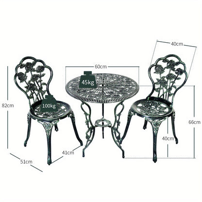 Bistroset – Tuinset – Balkonset – Tuintafel – Tuinstoelen – Gietaluminium – Weerbestendig met Paraplu-gat 4,83 cm – Antiek Groen