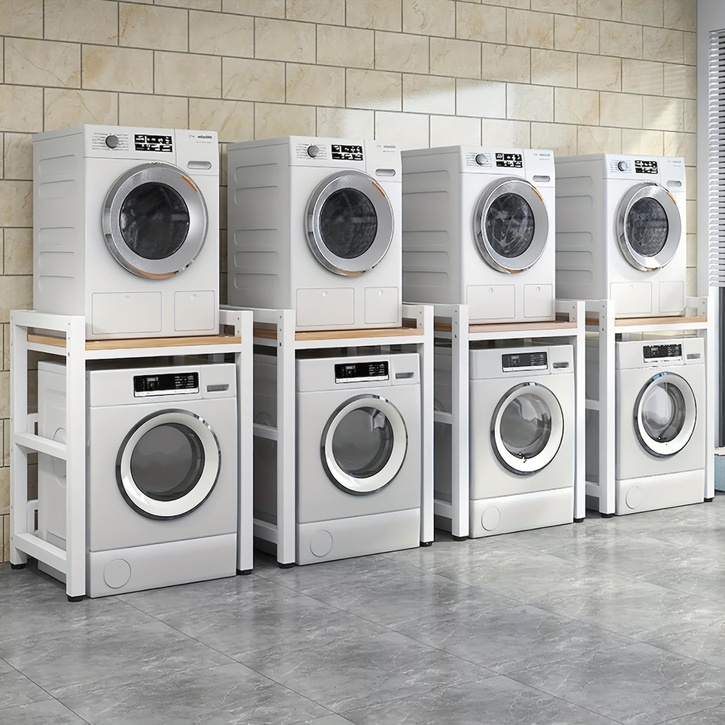 Verhoogde Plank Voor Op De Wasmachine – Wasmachineplank – Opbergrek – Wasmandhouder – Waskameropberger – Verstelbare Hoogte – Draagkracht 350 Kg – Walnootblad Matzwarte Poten