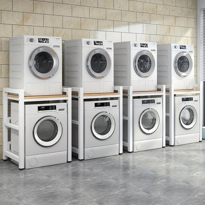 Verhoogde Plank Voor Op De Wasmachine – Wasmachineplank – Opbergrek – Wasmandhouder – Waskameropberger – Verstelbare Hoogte – Draagkracht 350 Kg – Walnootblad Matzwarte Poten
