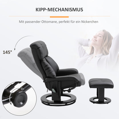 Elektrische Relaxfauteuil – Relaxstoel – Massagestoel – Verstelbare Fauteuil – Luisterstoel – Zwart Kunstleer – Massagefunctie en Elektrische Verstelbare Voetensteun