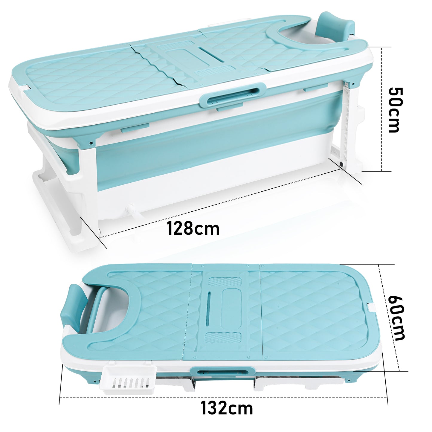 Opvouwbare Badkuip – Vouwbaar Bad – Draagbare Badkuip – Compact Bad – Badkuip Voor Kleine Badkamer – XL 132 cm – Duurzaam PP & TPE Materiaal – Inclusief Badplank En Zeeprandje